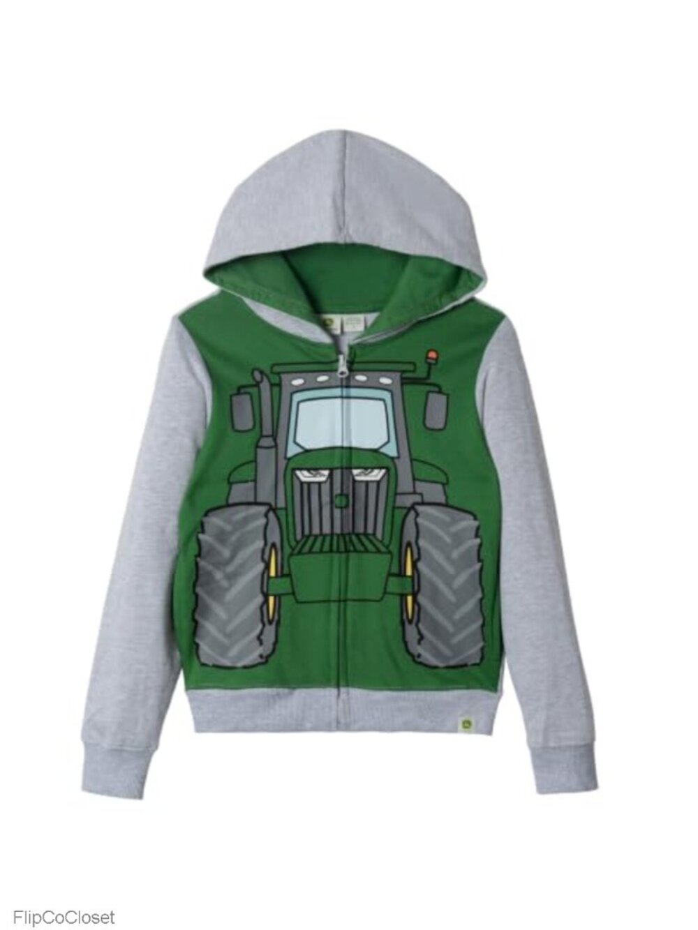 Boys Fleece Zip-Up Hoodie Tractor Graphic Ribbed Cuffs